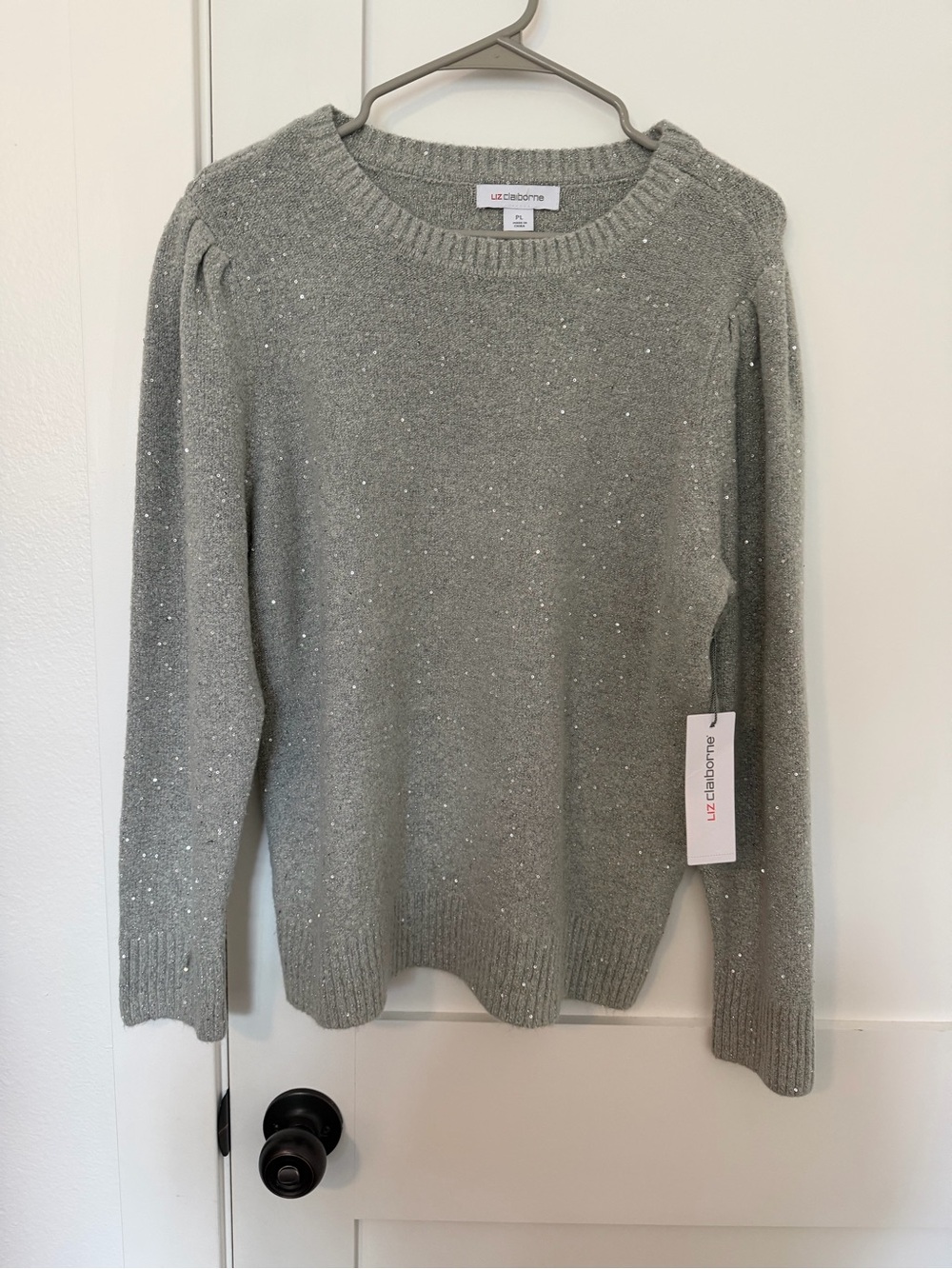 Liz Claiborne Silver Gray Sequin Crewneck Sweater